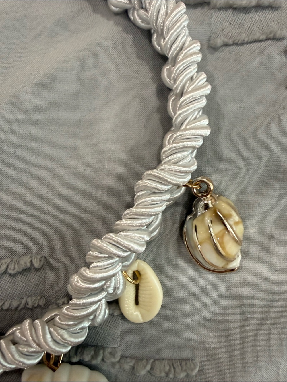 White Braided Shell Charm Necklace - Picture 6 of 8